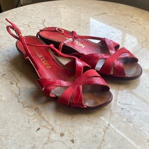 Vintage Red Leather Halston Sandals